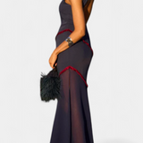 Orfila Vestido Midi Bodycon con Tela de Gasa y Detalles de Flecos a Contraste