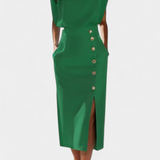 Elegante Vestido Midi de Manga Larga Ceecee con Detalles de Botones Decorativos