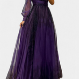 Becca Vestido Maxi de Chiffón con Diseño de Hombro Descubierto y Florerscentemente Voluminosa