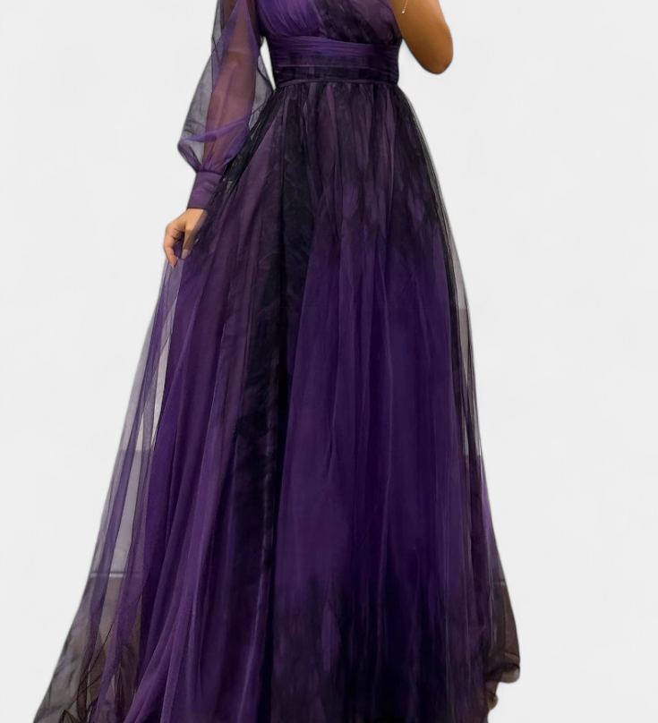 Becca Vestido Maxi de Chiffón con Diseño de Hombro Descubierto y Florerscentemente Voluminosa