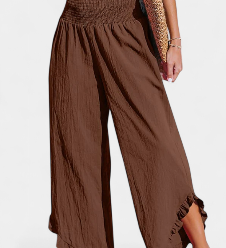 Elegante Pantalón Palazzo Justina con Volantes y Talle Alto para un Estilo Sofisticado