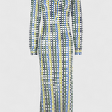 Crisanta Vestido Largo Estampado con Ondas Multicolores y Manga Larga - Elegancia y Estilo en Cada Paso