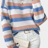 Jersey Kristen Oversized de Cuello Redondo a Rayas para un Estilo Confortable y Moderno