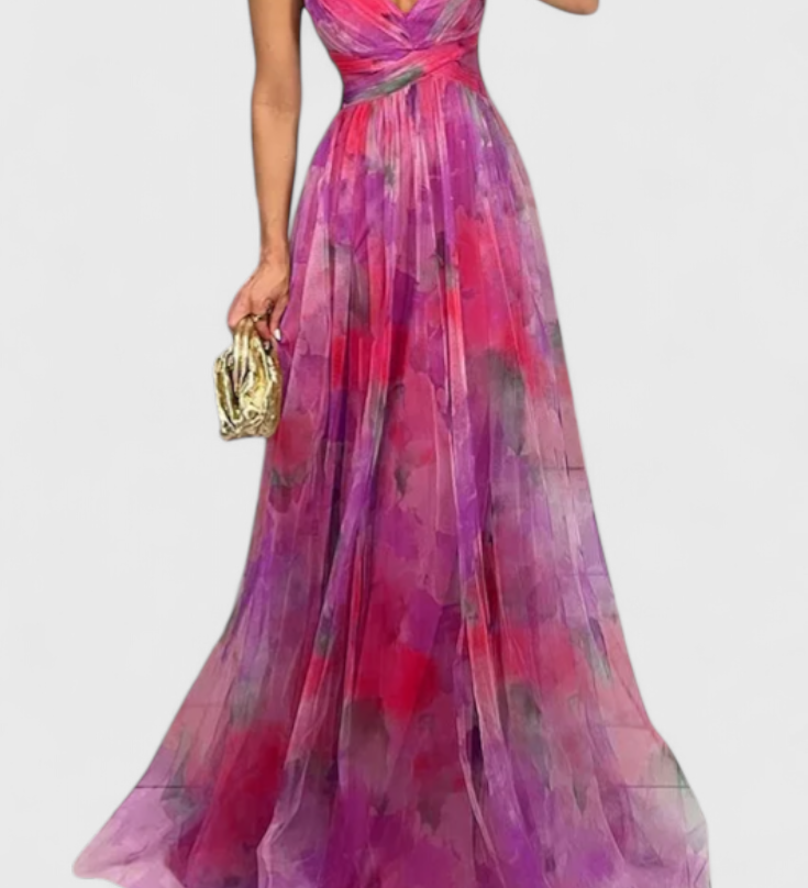 Ingrid Vestido Maxi Floral con Elegante Escote en V