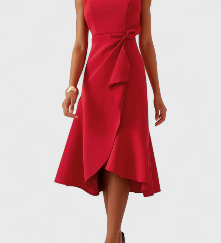 Claudia Vestido Midi Asimétrico con Drapeado - Elegancia y Estilo Cómodos