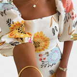 Kacey Vestido Midi de Algodón con Encantador Estampado Floral y Manga Abullonada