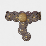 Alicia Cinturón Cowboy Vintage con Hebilla Circular Decorativa para un Estilo Único