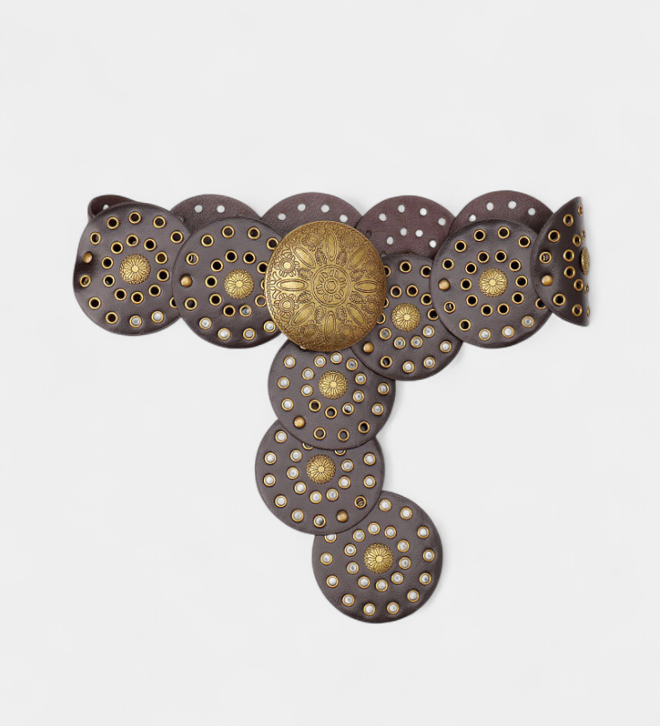 Alicia Cinturón Cowboy Vintage con Hebilla Circular Decorativa para un Estilo Único