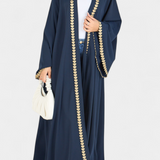 Ginebra Abaya Elegante con Bordado Dorado y Diseño Fluido