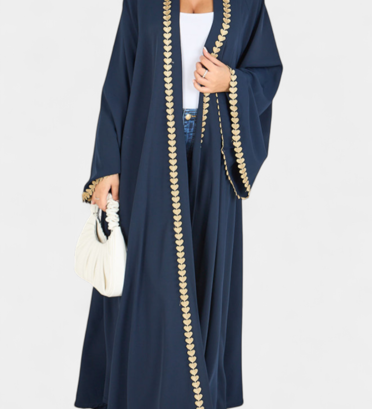 Ginebra Abaya Elegante con Bordado Dorado y Diseño Fluido