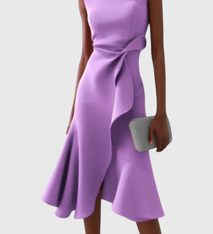 Claudia Vestido Midi Asimétrico con Drapeado - Elegancia y Estilo Cómodos