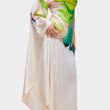 Vestido Largo Asimétrico de Una Sola Manga con Estampado Moderno y Estilo Único