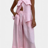 Conjunto Oriana sin Espalda con Falda Abotonada en Color Sólido para un Estilo Elegante