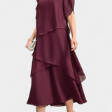 Vestido Asimétrico de Chiffon Cornelia con Silueta Flotante y Elegancia Única