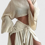 Conjunto Casual Maeva de Dos Piezas con Detalle de Abertura y Lazo para un Estilo Moderno y Confortable