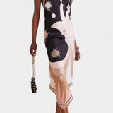 Vestido Rosenda con Espalda Abierta y Estampado Abstracto para un Estilo Elegante y Moderno