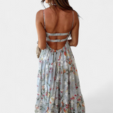 Neha Vestido Floral con Espalda Abierta y Delicados Tirantes para un Look Elegante y Sofisticado