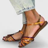Sandalias Raluca Doradas con Correa en T Multicolor y Hebilla - Estilo Elegante y Confort Garantizado