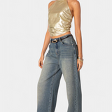 Anna Top Halter Metálico Karter - Camiseta Brillante y Elegante para un Estilo Moderno