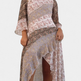 Vestido Largo Floral Ruth con Mangas 3/4 y Detalles de Volantes para un Estilo Elegante y Confortable