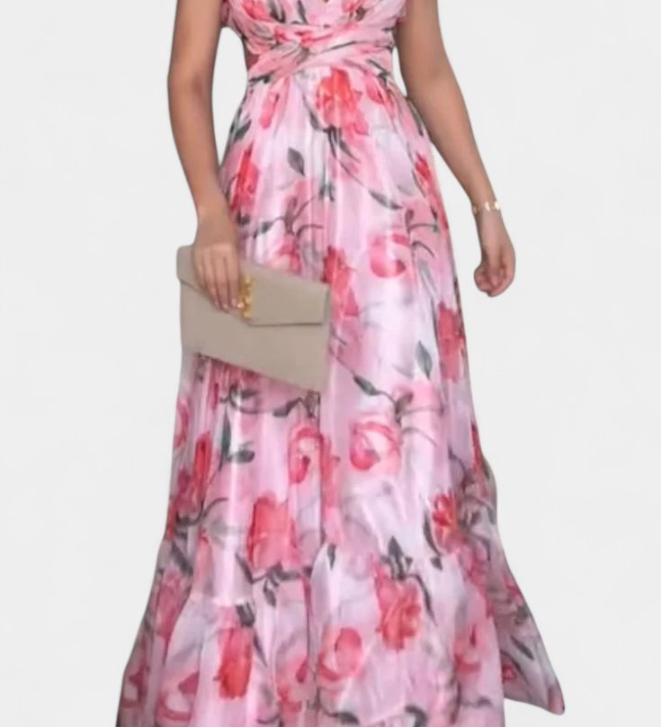 Elegante Vestido Largo Estampado Sin Espalda de Shazia