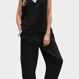 Elegante Conjunto de Chaleco y Pantalón Sin Mangas en Algodón y Lino para un Estilo Fresco y Confortable