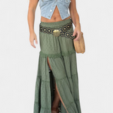 Dola Falda Maxi Boho con Encaje Elegante y Abertura Frontal para un Look Chic