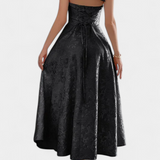 Elegante vestido midi Jacquard Gilda con espalda abierta y cintura alta
