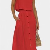 Naha Conjunto de Algodón con Elegante Chaleco y Botones Frontales para un Estilo Sofisticado