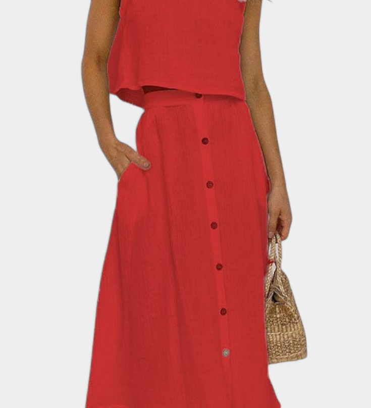 Naha Conjunto de Algodón con Elegante Chaleco y Botones Frontales para un Estilo Sofisticado