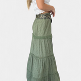 Dola Falda Maxi Boho con Encaje Elegante y Abertura Frontal para un Look Chic