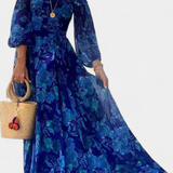 Elegante Davina Vestido Largo Off-Shoulder con Encantador Estampado Floral para un Look Romántico