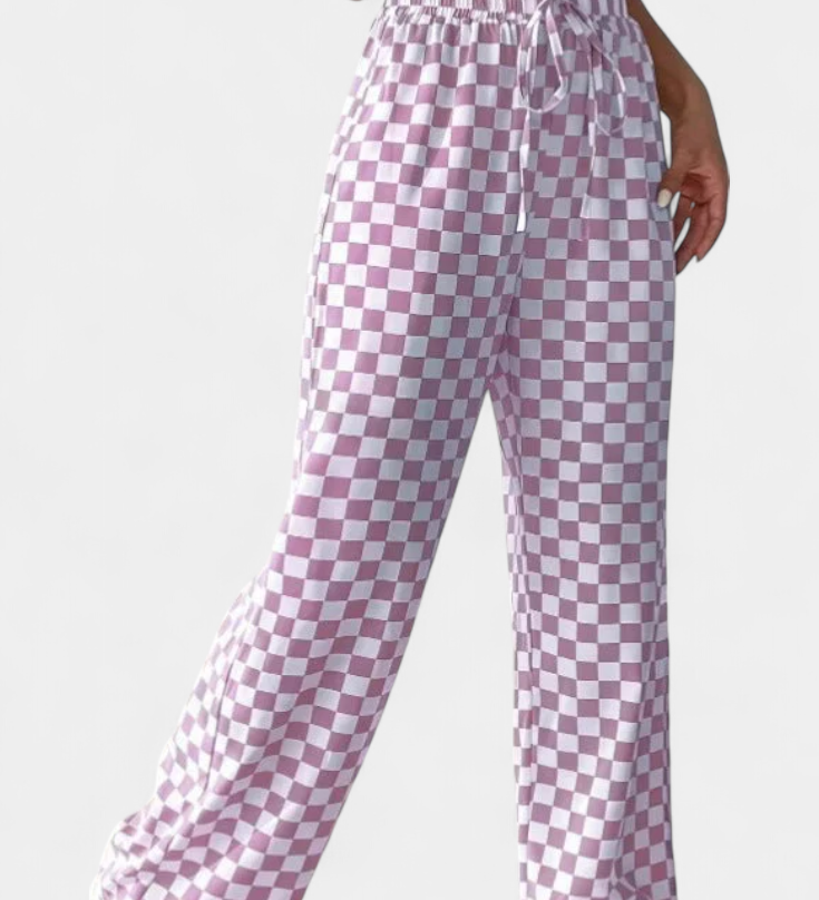 Hilaria Pantalones de Pierna Ancha con Estampado a Cuadros - Comodidad y Estilo para tu Día a Día