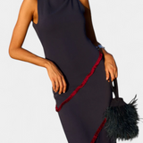 Orfila Vestido Midi Bodycon con Tela de Gasa y Detalles de Flecos a Contraste