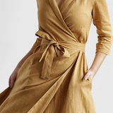 Vestido Midi Vintage Sharon en Algodón y Lino con Elegante Cuello de Solapa