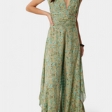 Leandra Mono Fluido Cruzado con Estampado Floral en Verde - Elegancia y Estilo Natural