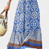 Elegante Falda Maxi Ethel Estampada con Detalle Volante