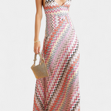 Vestido Largo de Punto Multicolor con Escote Profundo y Espalda Cruzada - Elegancia y Estilo para Todas las Ocasiones