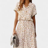 Rovena Vestido Midi de Lunares con Cuello Camisero y Cintura Ajustable - Elegancia y Comodidad para Cualquier Ocasión