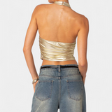 Anna Top Halter Metálico Karter - Camiseta Brillante y Elegante para un Estilo Moderno