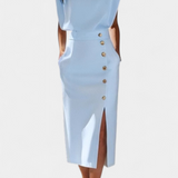 Elegante Vestido Midi de Manga Larga Ceecee con Detalles de Botones Decorativos