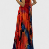 Caprice Vestido Maxi de Gasa con Encanto Floral y Cuello Halter para un Look Sofisticado