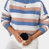 Jersey Kristen Oversized de Cuello Redondo a Rayas para un Estilo Confortable y Moderno