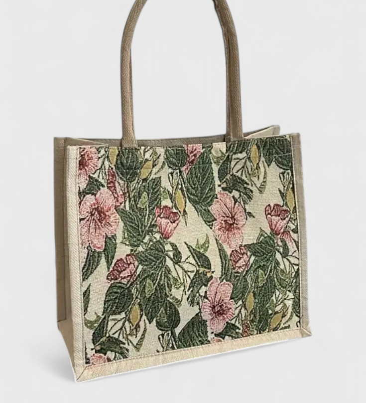 Bolsa de Yute con Estampado Floral y Diseño Ecológico - Perfecta para un Estilo Natural y Responsable