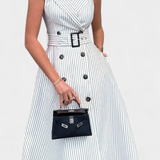 Diana Vestido Camisero Midi a Rayas con Cintura Anudada - Elegancia Casual y Sofisticada