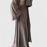 Conjunto Casual de Dos Piezas con Cárdigan Largo y Estilo con Abertura Lateral Para un Look Sofisticado y Cómodo