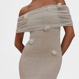 Barbara Vestido Maxi de Punto Off-Shoulder Elegante y Confortable