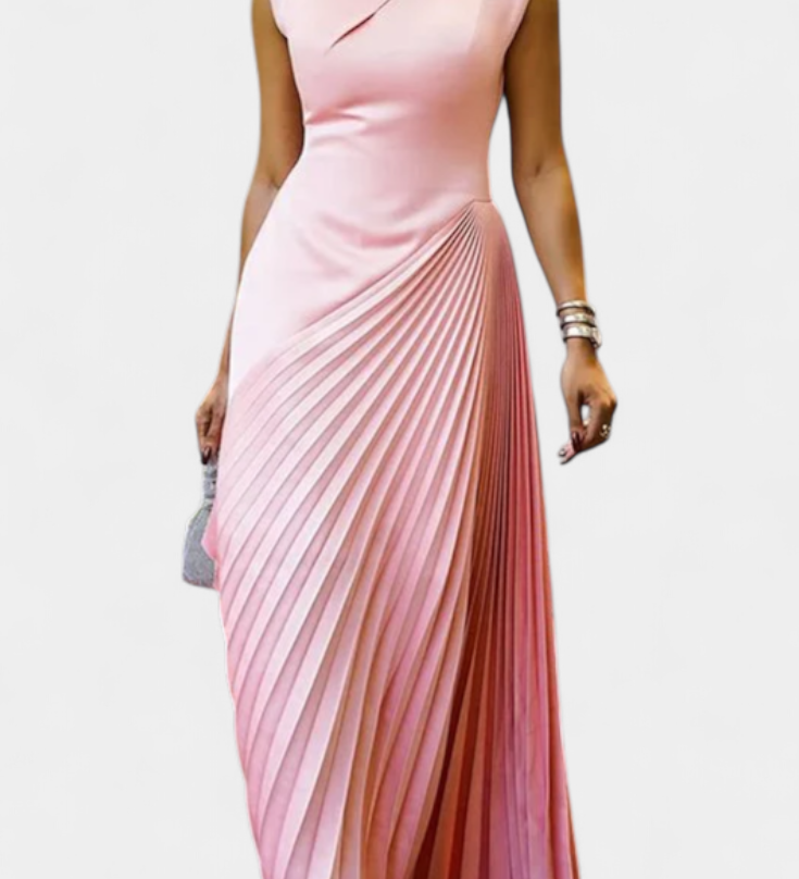 Vestido Maxi Asimétrico Sin Mangas Elyna con Cuello Mock para un look elegante y moderno