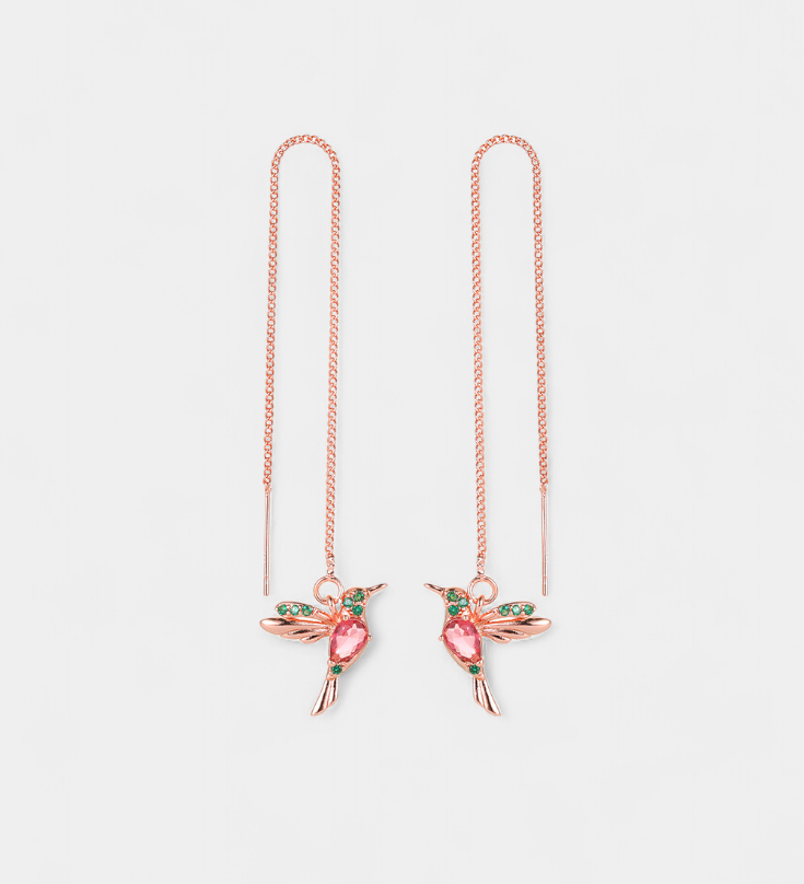 Оригинальные серёжки с разноцветными циркониями в виде птиц