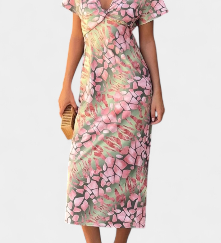 Triana Vestido Moderno con Estampado Abstracto y Elegante Escote en V